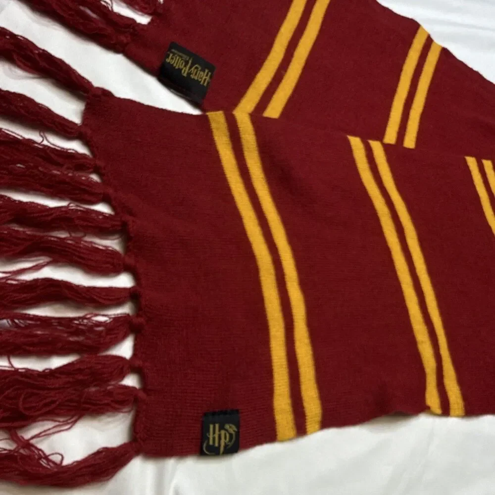Harry Potter Gryffindor Red & Gold Striped Knit Scarf w/ Fringe HP Logo Tag